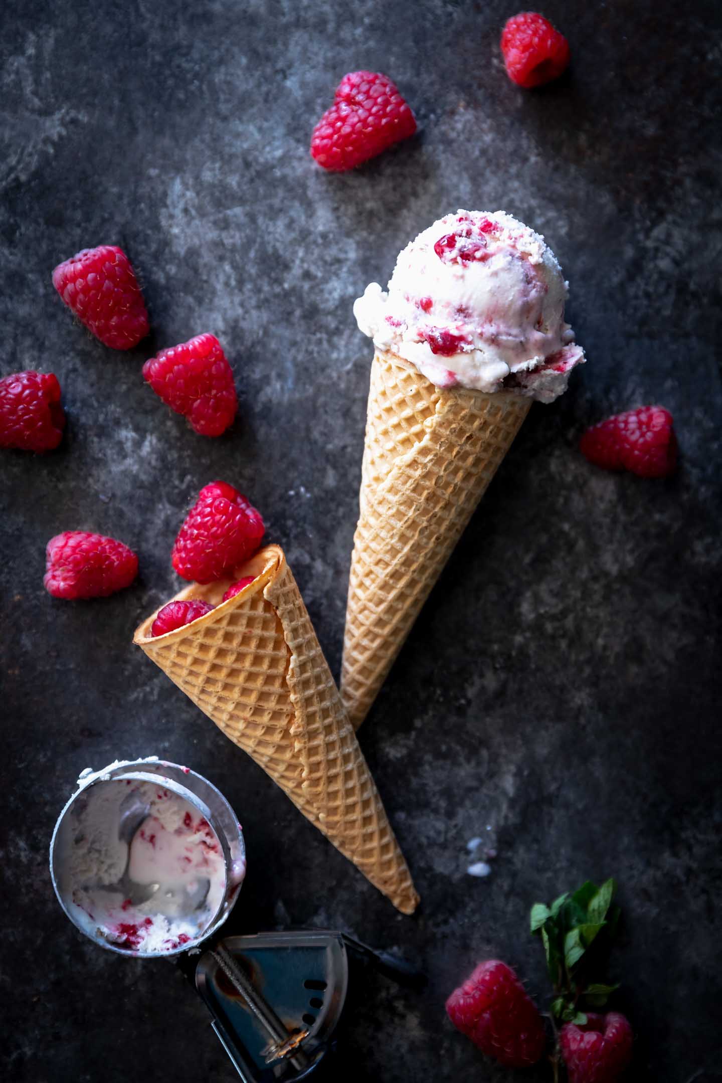 raspberry ice cream cone