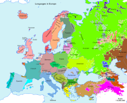 Map of Europe displaying the languages spoken in each country