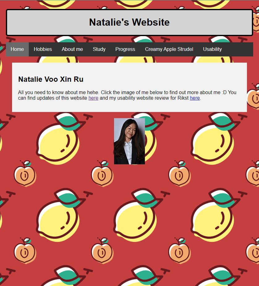 Screenshot of Natalie's Homepage