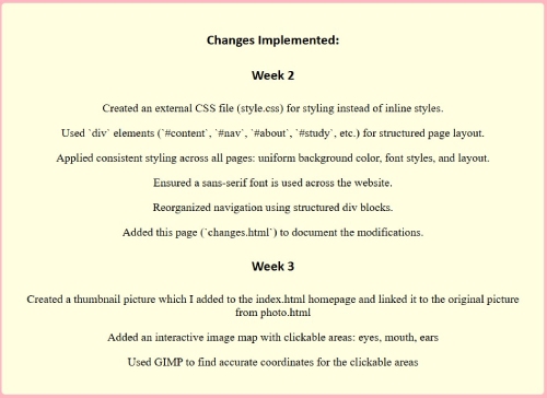 An example of the page showcasing missing weeks in the weekly changes section.