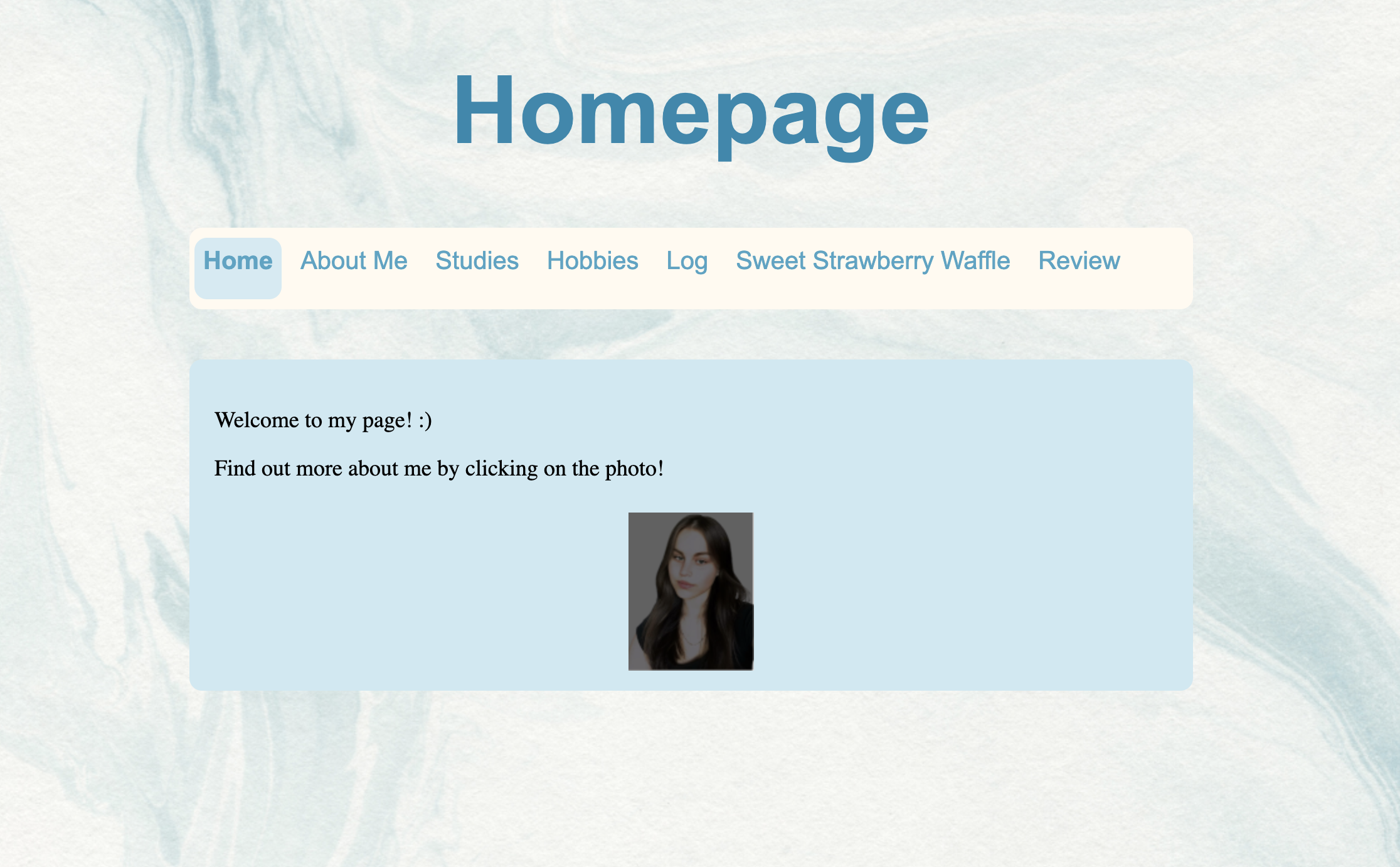 A screenshot of Nadia's homepage